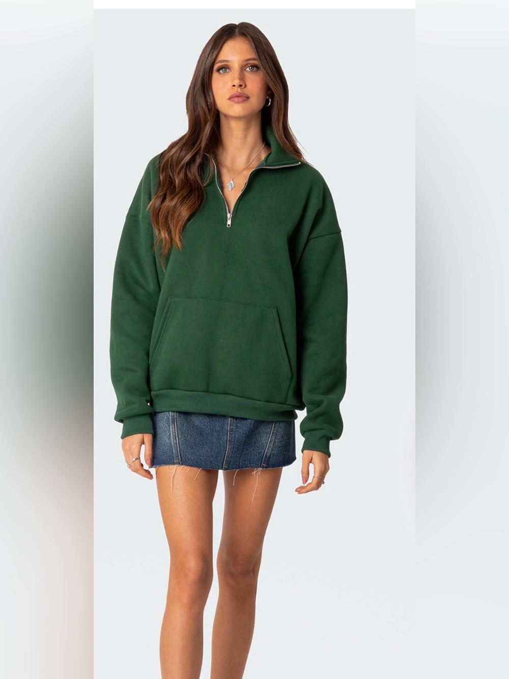 Edikted Oversized Quarter zip sweatshirt Green Large NWT